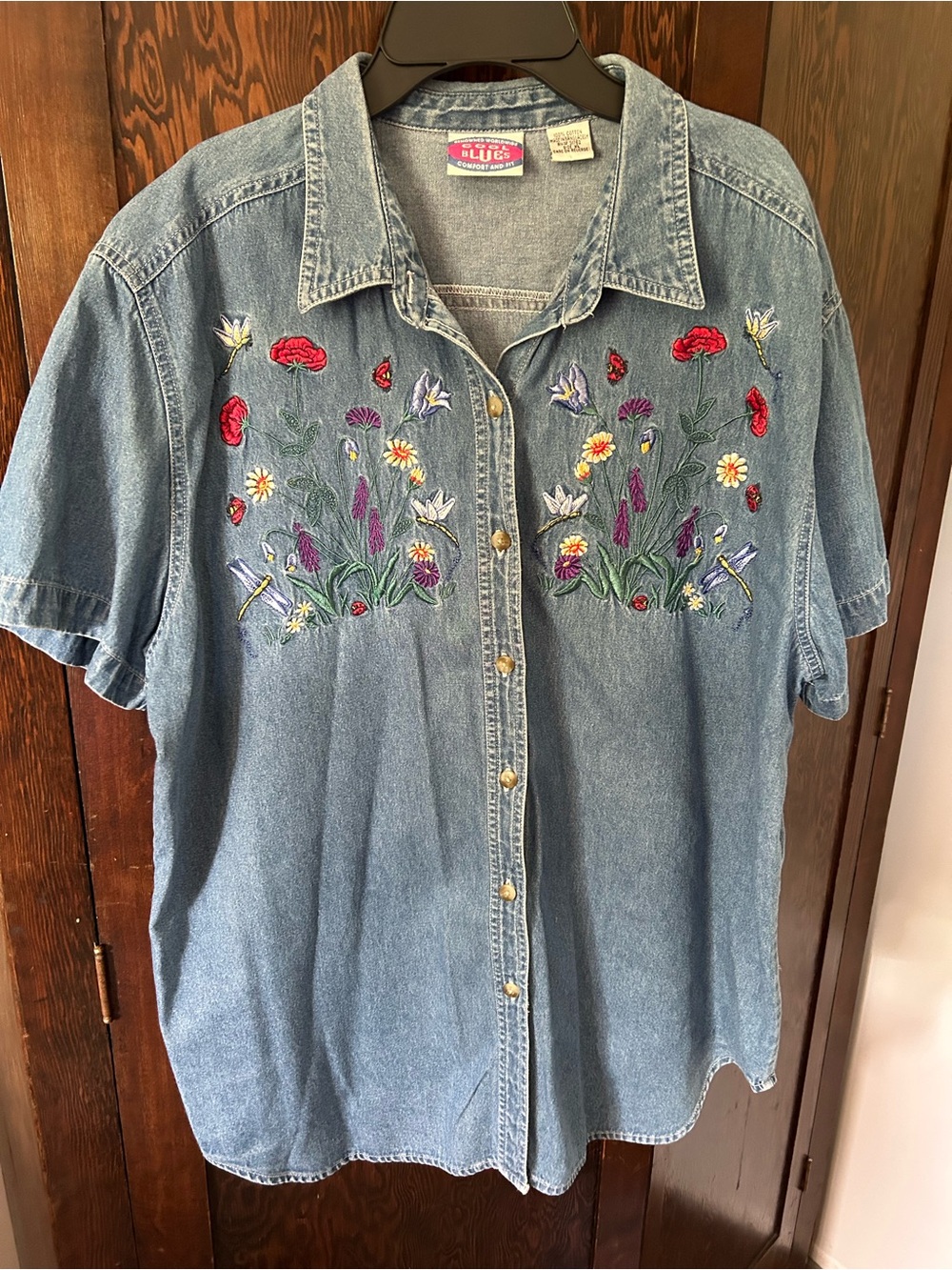 Vintage Embroidered Floral Denim Shirt